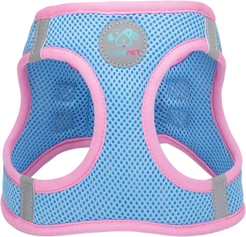 PHOEPET Step-in Dog Harness,Reflective Adjustable Dog Vest Harness, Soft Pet Walking Jacket with 2 Metal Leash Hooks for Dog and Cat(Baby Blue Bas...