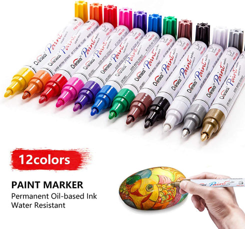 Overseas Paint Markers Pens, Painting Marker on Almost Anything Quick Dry and Permanent, Oil-Based Paint-Marker Pen Set for Rocks, Wood, Fabric, P...