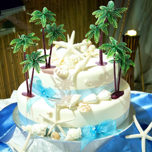 Jovitec 16 Pieces Plastic Palm Tree Cake Topper Small Green Palm Coconut Tree Cake Decorations 5.5 Inch Hawaiian Tropical Cupcake Topper...