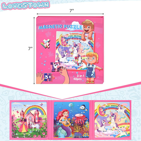 LovesTown Magnetic Travel Puzzles Book, Fairytale Magnetic Puzzles for Toddlers Learning Magnetic Puzzles for Road Trip...