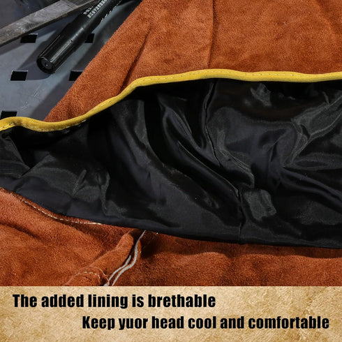 Welding Hood Leather - Cowhide Split Leather Welding Caps with Neck Shoulder Drape - Head Protection for Men & Women, Brown...