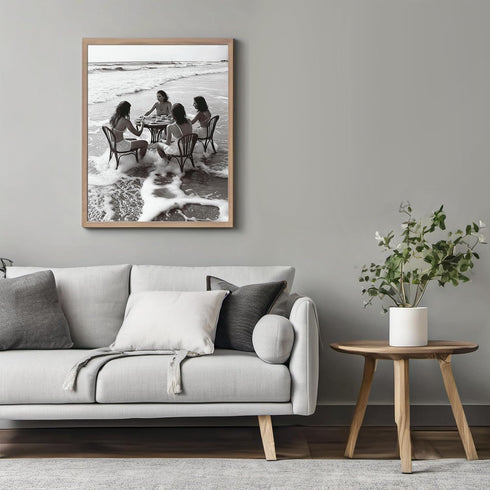 Posterizer 1 pcs-black and white photograph-women relaxing on the beach scene 4-Photography Art-Retro Art-Decor for Home & Office- unframed wall a...