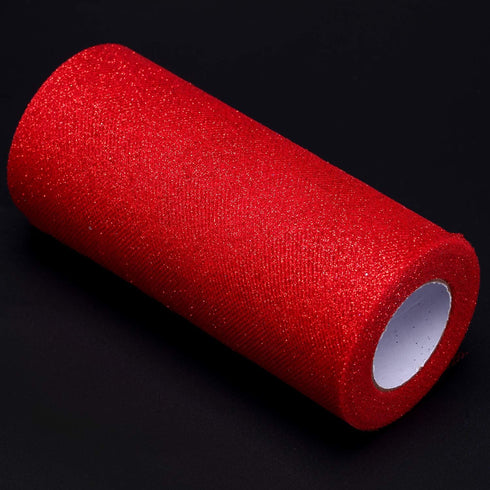 Glitter Tulle Roll Sparkling Tulle Ribbon Fabric Spool for Wedding Decoration Gift Wrapping, 6 Inch by 25 Yards (Red)...