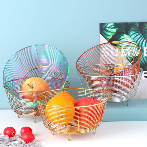 Meisha Round Fruit Bowl, Creative Mesh Fruit Dish Basket Bowl, Round Rainbow Large Metal Wire Storage Baskets, Modern Style Container for Fruit, V...