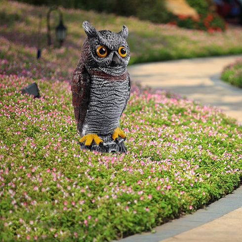 Hausse Fake Owl Decoy Bird Scarecrow Sculpture, 13.6 Inch Plastic Horned Owl Bird Deterrents, Garden Protectors, Nature Enemy Pest Repellent for O...
