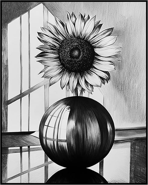 Posterizer 1 pcs-lone sunflower in a round vase-minimalist modern art 4-Floral & Botanical Art-Collectibles & Fine Art-Decor for Home & Office- un...