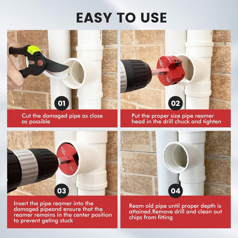 PVC Fitting Saver with 1-½-Inch Head Aluminum, PVC Pipe Reamer, PVC Socket Saver with 3/8" Hex Shaft, For Water Lines, Drain Lines, Vent Lines...