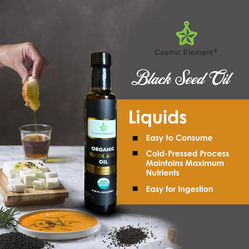 Cosmic Element Cold Pressed Black Seed Oil Organic - Omega 3 6 9 | Vegan Nigella Sativa Organic Black Cumin Seed Oil - Antioxidant for Immune Supp...