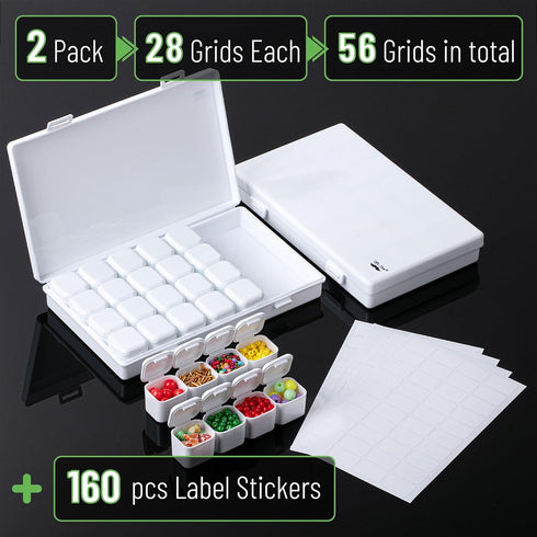 Mr. Pen-Bead Storage Containers, 28 Grids, 2 Pack, White, 160pcs Label Stickers, Bead Organizer, Craft Organizers and Storage, Bead Containers for...