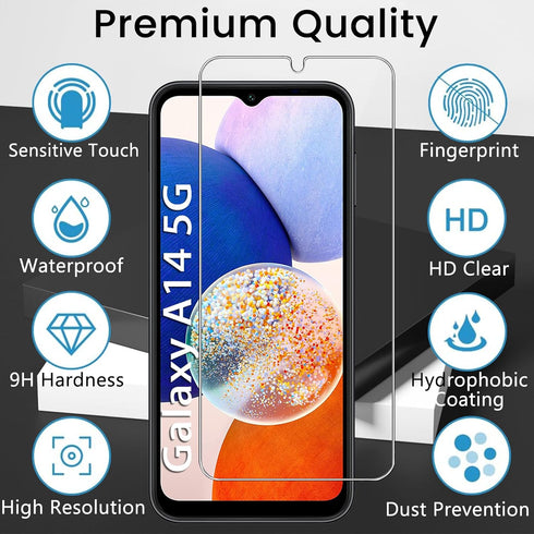 4 Pack Screen Protector for Samsung Galaxy A14 5G with 4 Pack Camera Lens Protector, Full Coverage Tempered Glass Film Anti-Fingerprint Case Frien...