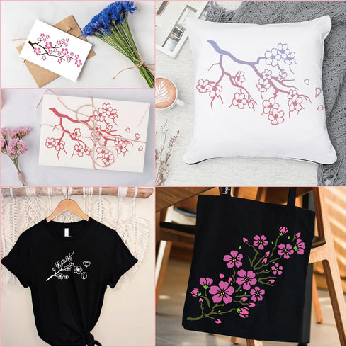 Cherry Blossom Flower Stencils for Painting on Wood Peach Blossom Branch Stencil A4 Template Paint Stencils for Painting on Wood Burning Art Craft...