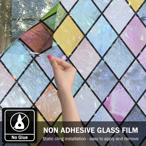 FEOMOS Stained Glass Window Film, Window Privacy Films, Colorful Lattice Window Tint, Rainbow Glass Decals Stickers for Home Anti UV 17.3 x 78.7 i...