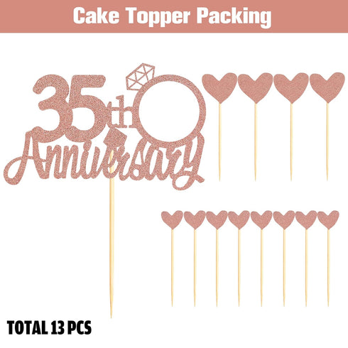Sumerk 35th Anniversary Cake Topper,13PCS Rose Gold Glitter Cake Toppers Cake Decorations Set for 35th Wedding Anniversary Celebration Party...
