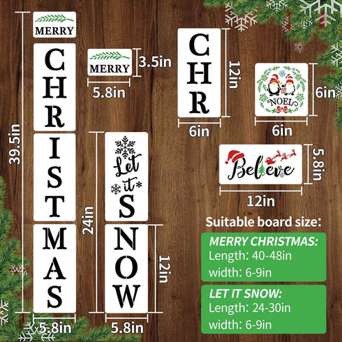 21Pcs Large Christmas Stencils, Reusable Merry Christmas Stencils for Painting, Including Candy Cane/Christmas Tree/Gingerbread/North Pole/Let it ...