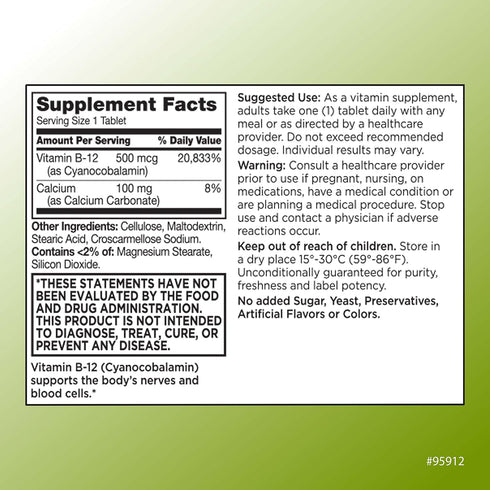 Quality Choice Vitamin B12 500 MCG, Energy, Metabolism, & Nervous System Support Supplement 100 Count Bottle of Tablets...