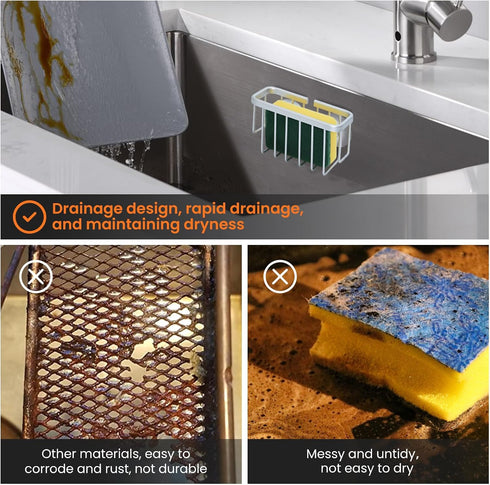 Sponge Holder for Kitchen Sink Suction?Anti-Rust Kitchen Sink Sponge Holder Aluminum Sink Sponge Holder with Suction Cups for Sponges, Scrubbers, ...