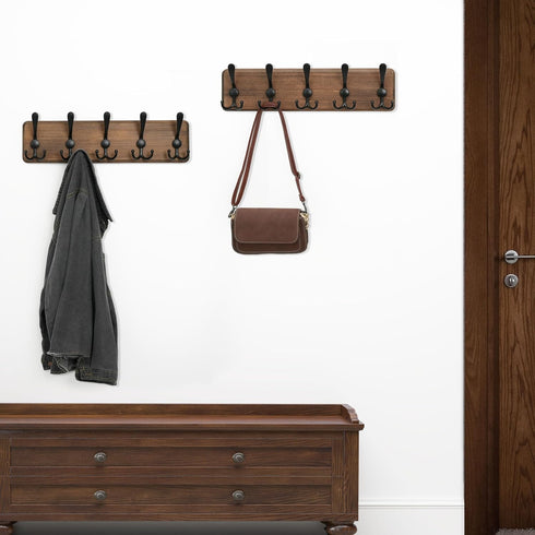 WEBI Rustic Coat Rack Wall Mount,Solid Wood Coat Hooks Wall Mounted Coat Hanger,16" Hole to Hole,Hook Rack Rail,5 Triple Hooks for Hanging Coats,J...
