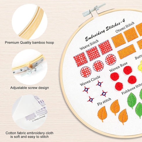 4 Sets Embroidery Kit for Beginners Adults & Kids to Learn 29 Basic Embroidery Stitch Practice Kit,Embroidery Starter Kit for Beginners with Embro...