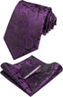 JEMYGINS Mens Solid Color Paisley Necktie and Pocket Square with Tie Clip Sets...