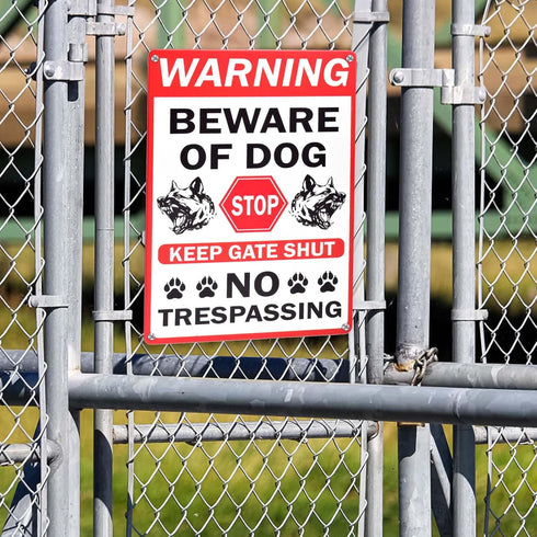 Beware of Dog Signs 2 Pcs 12 x 8 Inches Fence and Yard Warning Signs No Trespassing Beware of Dog Sign for Home Farm Garden Yard Garage, SPTE(Tinp...