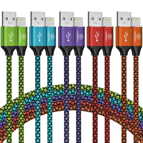 iPhone Charger 5 Pack 10 ft USB Lightning Cable Apple Mfi Certified Cable Fast Charging Cord Nylon Braided Compatible with iPhone 14 13 12 11 XS X...