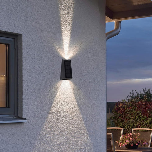 Outdoor Solar LED Up and Down Wall Lights, Waterproof Small Decorative Lamp for Fence Pathway Porch Staircase Hallway Garage (White & Warm White)...