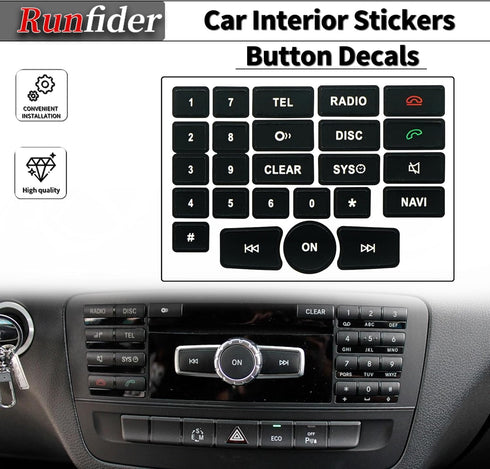 Car Interior Stickers Button Decals for Mercedes Benz A W176 B W246 C W204 E W212 SLK R172 CLS W218 GLK X204 SL R231 Steering Wheel AC Window Radi...