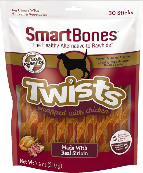 SmartBones Twists Wrapped with Chicken Made with Real Sirloin, 30 Count, Treat Your Dog to a Rawhide-Free Chew, 1 Count (Pack of 1)...
