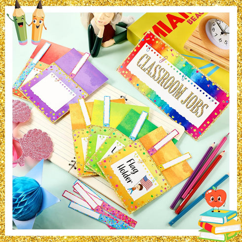 81 Pcs Class Jobs Pocket Chart Colorful Class Jobs Bulletin Board Back to School Teacher's Helper Management Classroom Bright Jobs Chart with 40 A...