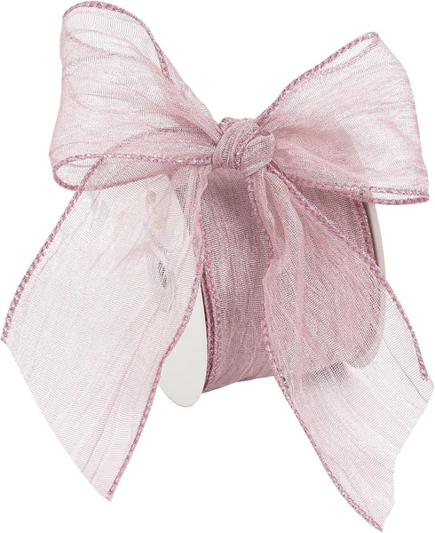 HUIHUANG Dusty Rose Wired Ribbon Crinkle Wire Ribbon 2.5 inch Wide Metallic Wired Wedding Ribbon for Gift Wrapping Basket Wreaths Bows Making Home...