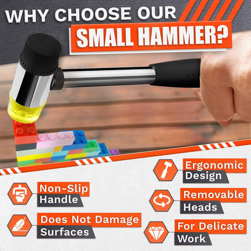 Small Rubber Mallet Hammer – 25 mm Lightweight Double-Sided Rubber and Plastic Head | Non-Slip Ergonomic Grip | Durable, Scratch-Free Tool for Jew...