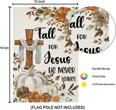 Fall Cross Garden Flags for Outside Decorations, Religious Cross Fall for Jesus with Pumpkins Maple Leaves Small Yard Flag, Harvest Autumn Thanksg...