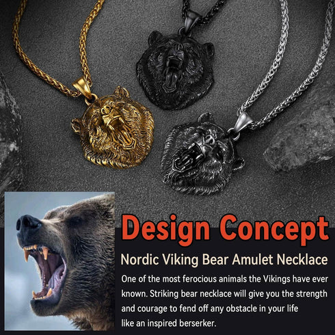 FaithHeart Bear Paw Pendant Necklace Stainless Steel Nordic Scandinavian Necklace Authentic Viking Jewelry Personalized Custom...