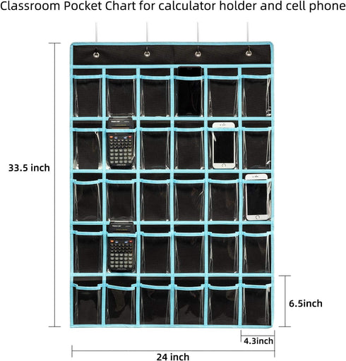 KEEPJOY Pocket Chart Organizer,Cell Phones Calculator Holder for Storage, Hanging Wall Door Caddy for Classroom .(30 Pockets-Black)...