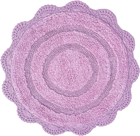 Chardin home Lavender Crochet Bathrug,100% Cotton Round bathmat with artisanally Handcrafted Crochet Border, 24 Inch Diameter, Perfect for Half Ba...