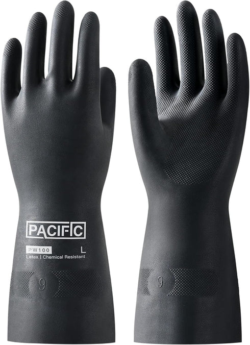 PACIFIC PPE Chemical Resistant Gloves, Heavy Duty Industrial Rubber Gloves, Resist Acid, Alkali and Oil, 12.6", Large...