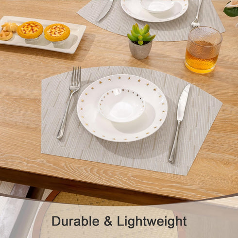 SHACOS Wedge Placemats for Small Round Table Set of 4 Woven Vinyl PVC Placemats Heat Resistant Wipeable Indoor Outdoor Table Mats (4, Beige)...