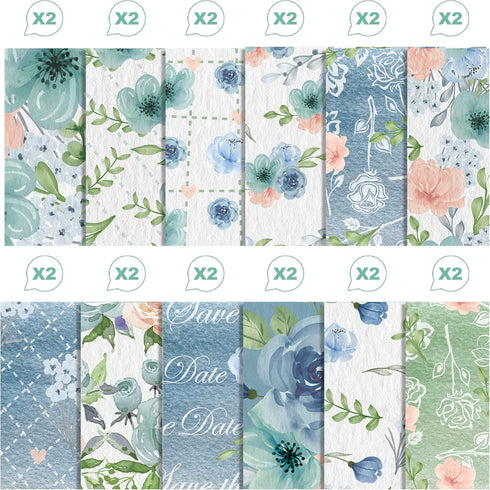 24 Sheets Scrapbook Paper Blue Rose Flower Garden Pattern Paper Double Sided Printing Craft Paper for DIY Card Making Journaling Wedding Scrapbook...