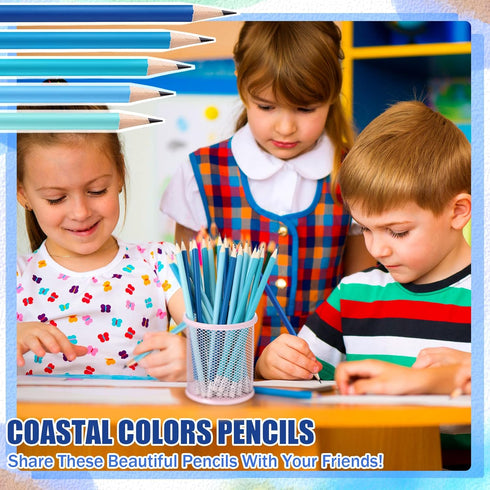 CHENGU 36 Pack Coastal Blue Pencils with Eraser for Kids Fun Cute Erasable Checking Wooden Summer Pencils for Teens Adults Office School Drawing S...