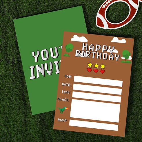 25 Pieces Pixel Video Birthday Party Supplies Game Themed Party Invitations Invite Card with Green Envelopes for Boy Kids Pixel Gamer Party Decora...