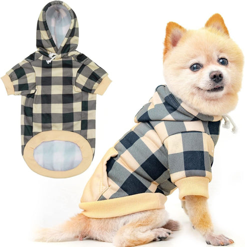 KOOLTAIL Plaid Dog Hoodie Pet Clothes Sweater with Hat and Pocket for Small Medium Large Size Dogs, Soft Winter Warm Dog Cold Weather Coat, Fleece...
