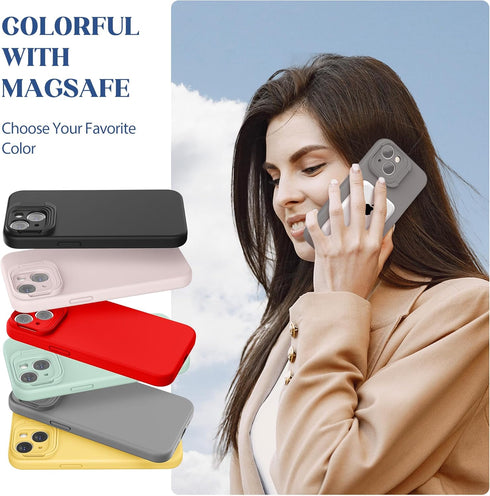 pcgaga Designed for iPhone 15 Case and Screen Protector, Silicone Phone Cover with MagSafe, Invisible Stand, Shockproof Full Body Protection with ...