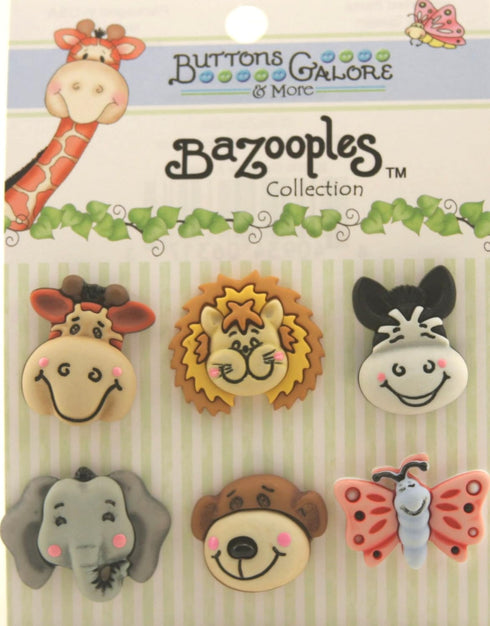 Buttons Galore Zoo Animals 3D Buttons-Set of 6 Cards...