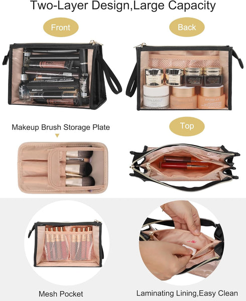 MONSTINA Makeup Bag-with Makeup Brush Plate,Clear Cosmetic Bag Large Capacity,Portable Travel Makeup Case Organizer,TSA Approved Toiletry Bag for ...