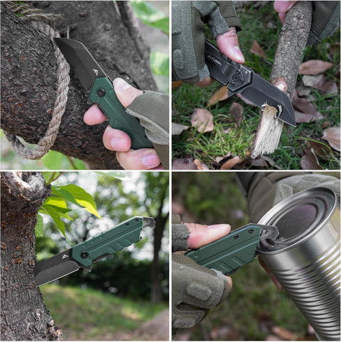 FLISSA Folding Knife, 4" Small Pocket Knife with Bottle Opener and Slotted Screwdriver, Dual Craftsman Handle, EDC Pocket Knife for Hunting, Survi...