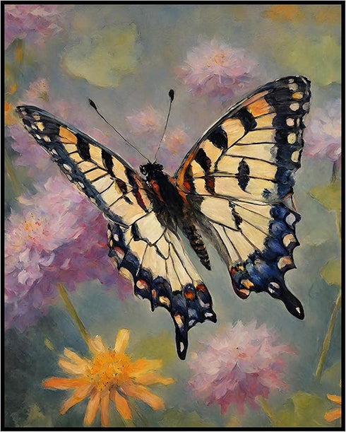 Posterizer 1 pcs- Beautiful butterfly flying over wild flwoers-Art for Animal Lovers-Floral Botanical Art- Gift for Men Women Teens-Living Room Be...