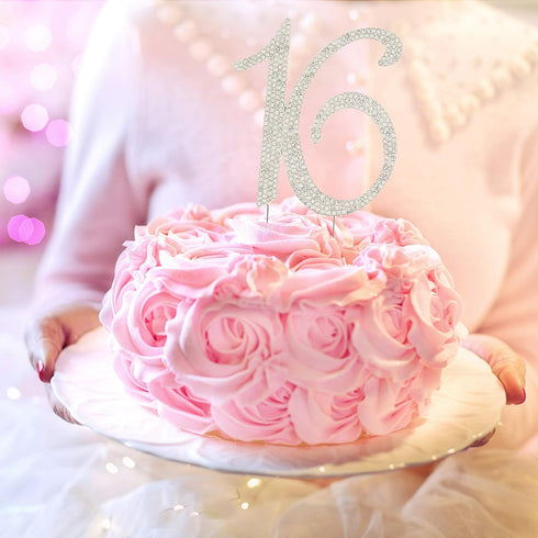 Ella Celebration 16 Cake Topper 16th Birthday Sweet 16 Party Supplies Decoration Ideas Silver Rhinestone Number (Silver)...