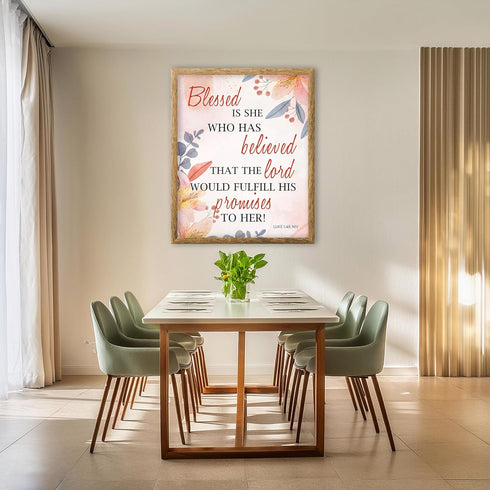 Posterizer 1 pcs-Blessed Is She Who Believed Lords Promises-Bible Verse-Luke 1:45 NIV-Religious -Quotes- Gifts for Christians-Decor for Church- Cl...