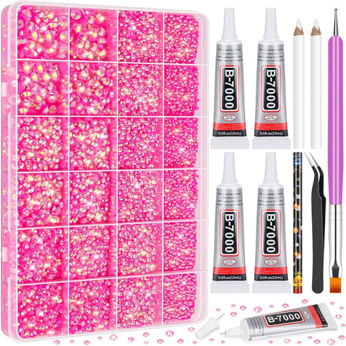 cridoz B-7000 Glue with 33000Pcs Rhinestones for Crafting, Clear Glue Flat Back Rhinestones Pink Crystal Kit with Jewelry Glue for Clothing Fabric...