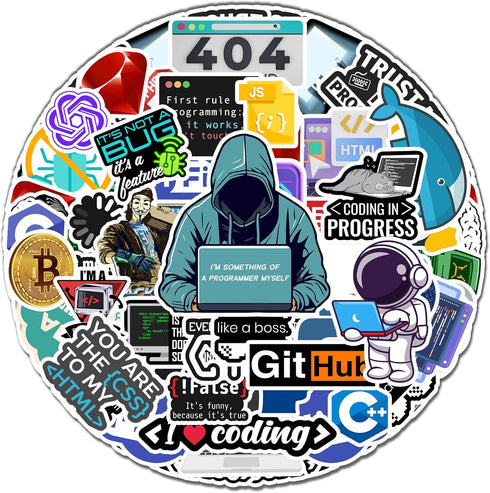 50 PCS Programming Developer Stickers Coding Vinyl Decals Waterproof Patches Laptop Scrapbook Window Suitcase Gifts for Coders Programmers Hackers...